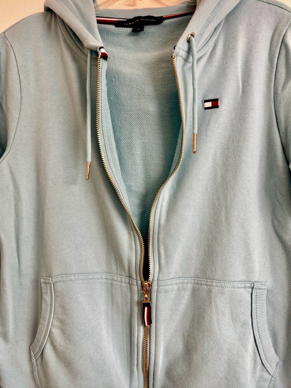 Tommy Hilfiger Pastel Blue Full Zip Up Hoodie Sweatshirt Size Medium - Picture 3 of 14